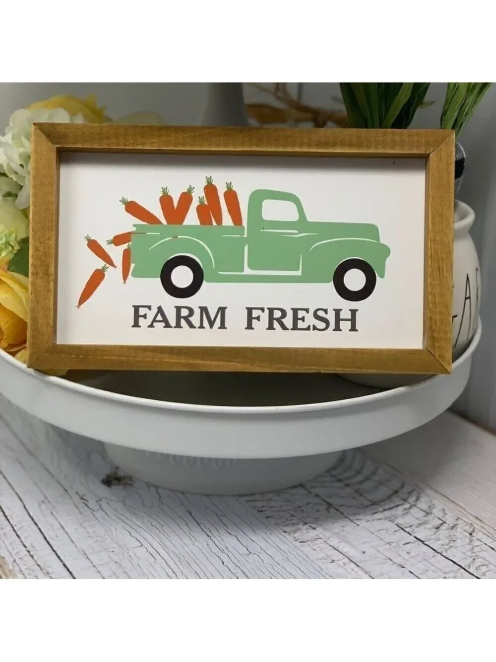 Easter Farm Fresh Wooden Sign Green Truck Carrots Rustic Kitchen Farmhouse Decor